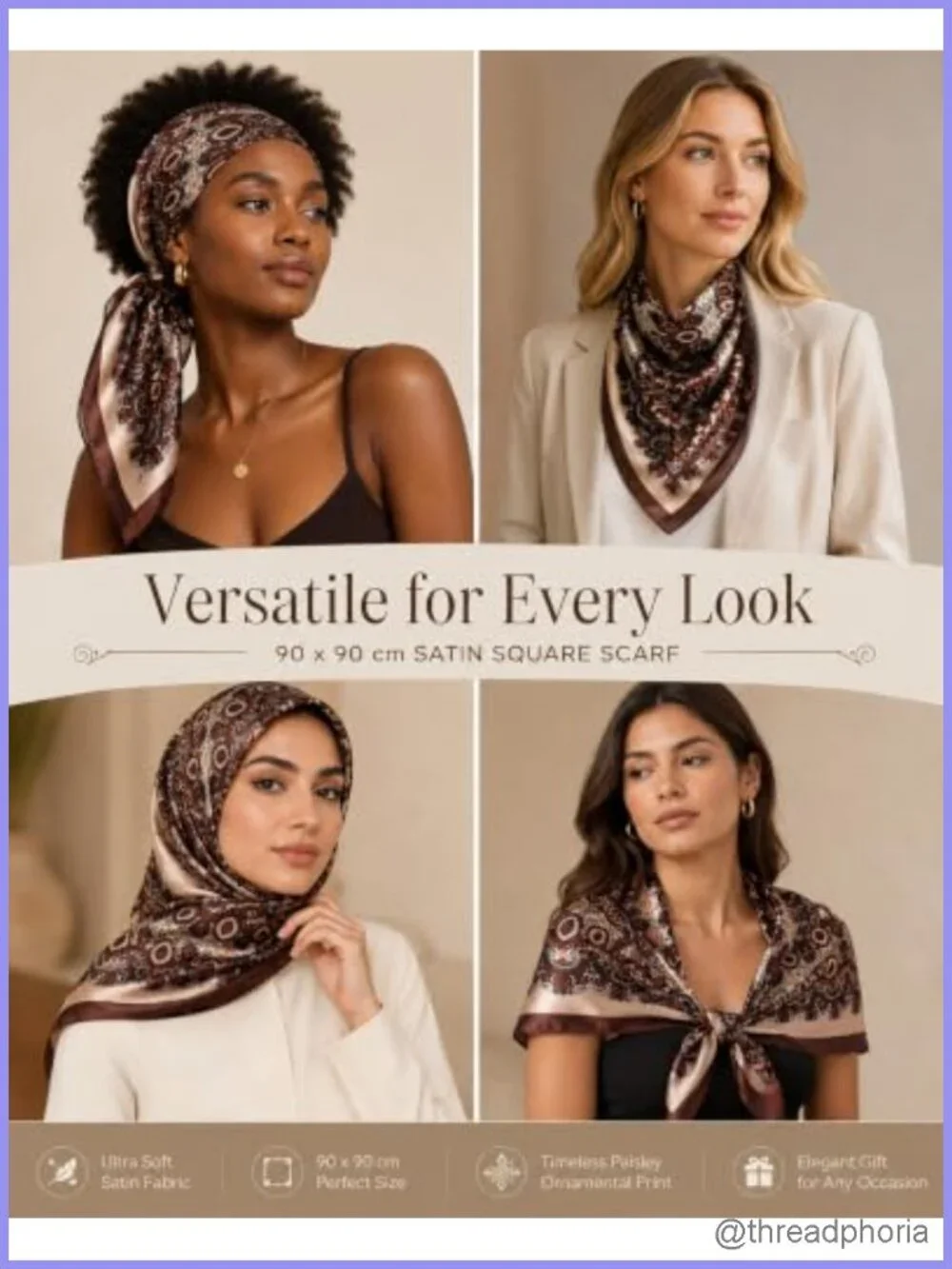 Satin Head Scarf 35.4 Inch Square Silk Like Hair Wrap Bandana